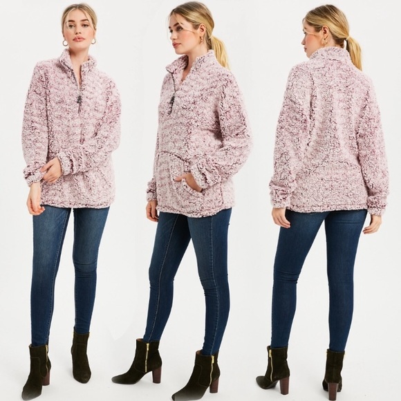 ❗️LAST❗️Sherpa Quarter Zip Pullover in Plum - Picture 3 of 7